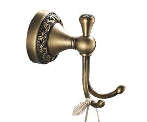 CASEWIND Design Antique Crochet Double Mural pour Peignoir Salle de Bain WC en Laiton de Qualité Base Sculptée Patère Double de Couleur Bronze Économie d’Espace pour Entrée Armoire Toilette Chambre