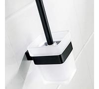 CASEWIND Porte Brosse Toilettes et Support en Verre Brosse à Toilette Murale en Acier Inoxydable 304 Finition satinée Noire pour Salle de Bains(Brosse Inclus)