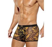 Casey Kevin Boxer Homme Hipsters Trunks Boxers Mesh Transparente sous-Vêtements Imprimé Léopard Hommes Brief Caleçons, Chaîne Dorée, Taille M