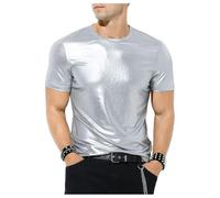 Casey Kevin Chemise Metallique Homme, T-Shirt Métallisé Brillante Paillettes Manches Courtes pour Fête Club Party Disco Discothèque Dancing Halloween Cosplay,L