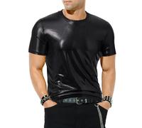 Casey Kevin Chemise Metallique Homme, T-Shirt Métallisé Brillante Paillettes Manches Courtes pour Fête Club Party Disco Discothèque Dancing Halloween Cosplay