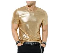 Casey Kevin Chemise Metallique Homme, T-Shirt Métallisé Brillante Paillettes Manches Courtes pour Fête Club Party Disco Discothèque Dancing Halloween Cosplay, S