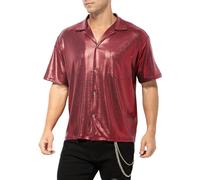 Casey Kevin Chemise Paillette Homme Tenue Disco Habillées Costume Col Pelle a Tarte T-Shirt Annee 80 Brillante Tenue de Soiree Vetement Clubwear Nuit de Fête