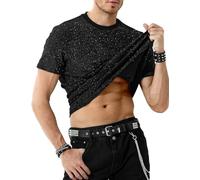 Casey Kevin Homme Shirt à Paillettes Scintillantes T-Shirt Sexy Brillant Shirt Disco Danse Haut Clubwear Danse Fête Tee, J2-l'or
