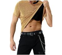 Casey Kevin Homme Shirt à Paillettes Scintillantes T-Shirt Sexy Brillant Shirt Disco Danse Haut Clubwear Danse Fête Tee, J2-l'or