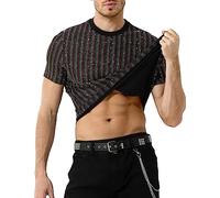 Casey Kevin Homme Shirt à Paillettes Scintillantes T-Shirt Sexy Brillant Shirt Disco Danse Haut Clubwear Danse Fête Tee, J2-l'or