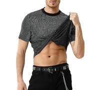 Casey Kevin Homme Shirt à Paillettes Scintillantes T-Shirt Sexy Brillant Shirt Disco Danse Haut Clubwear Danse Fête Tee, J2-l'or