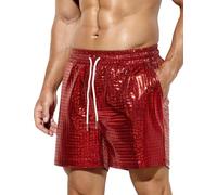 Casey Kevin Homme Shorts à Paillettes Métalliques Brillants Party Shorts de Fête pour Disco Clubwear