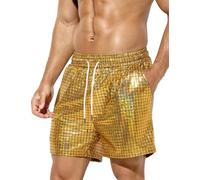 Casey Kevin Homme Shorts à Paillettes Métalliques Brillants Party Shorts de Fête pour Disco Clubwear