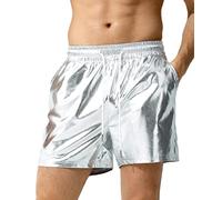 Casey Kevin Shorts Métallisés pour Hommes Brillants Party Style Disco Shorts de Festival pour Hommes, Couleur Argent, L