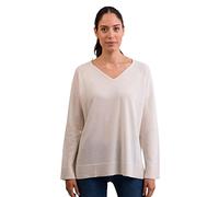 CASH-MERE.CH Pull 100 % cachemire pour femme avec coupe droite et fente latérale | Pull col en V 2 fils, Blanc., M