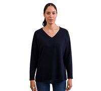 CASH-MERE.CH Pull 100 % cachemire pour femme avec coupe droite et fente latérale | Pull col en V 2 fils, Marine, XXL