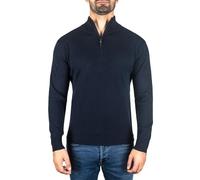 CASH-MERE.CH Pull | Chandail pour Hommes avec Un Col Montant À Fermeture Éclair 100% Cachemire (Bleu/Bleu Marine, S)