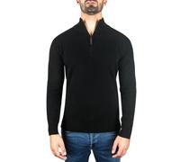 CASH-MERE.CH Pull | Chandail pour Hommes avec Un Col Montant À Fermeture Éclair 100% Cachemire (Noir, S)