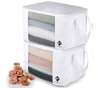 Cashmere Kiwi Organiseur de pull pour placard - 2 grands sacs à vêtements en coton, 30 anneaux en cèdre et fenêtre en maille pour pulls en cachemire - Organiseur de pull en laine et coton par Cashmere