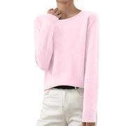 Cashmere Pull à manches longues pour femme - Pull en tricot sans couture - Col rond - Stretch - Pull à manches longues - Chaud - Doux et léger - Élégant - Couleur unie - Haut chemisier avec poignets