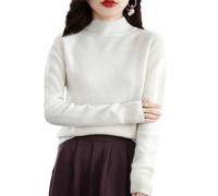 Cashmere Sweaters for Women, 2024 New Cashmere Long Sleeve Soft Pullover Sweater (A-White,M)