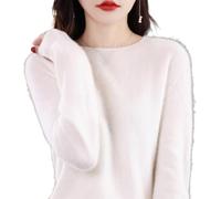 Cashmere Sweaters for Women, Fall Winter Cashmere Sweaters, Cashmere Jumpers Ladies Solid Color Long Sleeve Crew Neck, Lightweight Soft Knitted Jumpers (White,M)