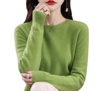 Cashmere Sweaters for Women, Fall Winter Cashmere Sweaters, Cashmere Jumpers Ladies Solid Color Long Sleeve Crew Neck, Lightweight Soft Knitted Jumpers (Green,TTG)