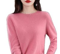 Cashmere Sweaters for Women, Fall Winter Cashmere Sweaters, Cashmere Jumpers Ladies Solid Color Long Sleeve Crew Neck, Lightweight Soft Knitted Jumpers (Pink,TTG)