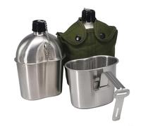 CashMuch Ensemble de bouteilles d'eau de camping en acier inoxydable 13,3 x 8,6 x 20 cm avec sac de rangement pour tasses, marmite de cuisson en plein air pour randonnée et aventure