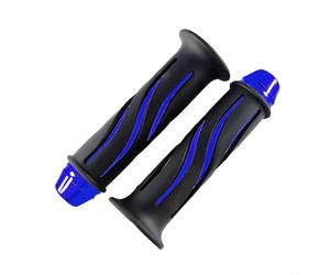CashMuch Lot de 2 poignées de guidon pour moto - Bandes bicolores - Prise en main sûre - Pour conduite tout-terrain - Construction en caoutchouc (bleu)
