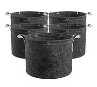 CashMuch Lot de 5 sacs de culture robustes en tissu non tissé avec poignées et anneaux robustes pour terrasse, balcon, légumes, fruits, fleurs, noir (37,5 l)