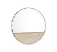 CashMuch Miroir mural rond pour salon, chambre à coucher, 40 cm, cadre en bois massif kaki, suspension décorative