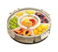 CashMuch Plateau à fruits rotatif à 360° avec couvercle et poignée, boîte à goûter ronde portable, 5 boîtes amovibles et réutilisables pour les fêtes, les bonbons, les noix, 28 x 28 x 8 cm