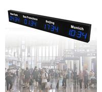 Cashwise Horloge Mondiale à fuseaux horaires, Horloge numérique LED à Affichage Multiple des fuseaux horaires, Horloge Murale pour 3/4/5 Villes, pour hôtels, aéroports et multinationales Blue-4City