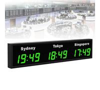 Cashwise Horloge Mondiale à fuseaux horaires, Horloge numérique Murale LED pour Bureau/Maison/Salon/école avec Plusieurs fuseaux horaires, pour Entreprises multinationales Green-3City