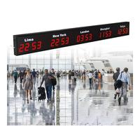 Cashwise Horloge Mondiale numérique LED, Affichage de l'heure dans 3/4/5 Villes, Fixation Murale, matériau en Alliage d'aluminium, idéale pour la Maison, l'hôtel, Le Bureau et Les aéroports Red-5City