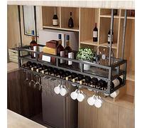 Casier à verres à vin de plafond, casier à vin suspendu avec support en verre et étagère, porte-bouteille de vin suspendu industriel à 2 couches, étagère de plafond en métal, pour bar, café (couleur