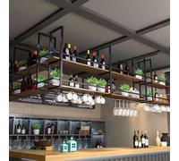 Casier à Verres à vin Suspendu casier à vin Mural au Plafond, Porte-Bouteille de vin Suspendu Industriel à 2 Niveaux, Support de Stockage de vin pour Bar café Restaurant - Facile à Installer (Size :