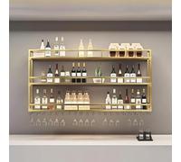 Casier À Vin À Bouteille Mural avec Porte-Verre,Métal Etagere A Vin Industriels,Etagere Murale Range Bouteille Vin,Etagere Bar Fer,pour Maison,Cave À Vin,Noir/Or(Gold,59in/150cm)