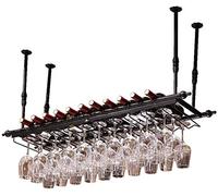 Casier à vin à l'envers | Porte-bouteilles de vin en fer forgé Porte-verres à vin | Présentoir à vin noir | Barre de suspension télescopique décorative 60/80/100 x 30 cm A+ (couleur : 100 cm)