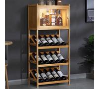 Casier à vin autonome à 4 niveaux en bambou - Étagère de rangement pour vin transparent, armoire de bar verticale pour cuisine et bar à domicile (marron, 2/3 niveaux)