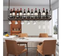 Casier à vin avec porte-verre 'Borejle' 120 x 30 x 65 cm Structure métallique noir / aspect noyer