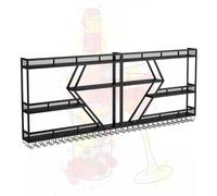 Casier à vin de bar fixé au mur avec support de verre à vin suspendu avec lumière LED, supports de stockage de vin en métal, étagères flottantes, présentoir de bouteilles d'alcool, étagère de bar