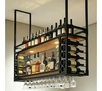 Casier à vin de plafond en métal à 2 niveaux - Rangement robuste et pratique pour bouteilles de cuisine, salle à manger, bar, restaurant et hôtel - Porte-vin flottant de 80 cm.