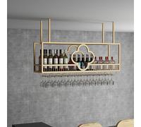 Casier à vin de plafond, étagères murales flottantes pour bar industriel, casier à vin suspendu avec support de verre à vin, casier à vin mural, support de stockage de vin avec support pour verres à