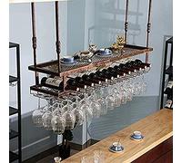 Casier à vin de plafond pour bar, restaurant, comptoir de maison, comptoir à l'envers, hauteur réglable de 30 à 60 cm, 2 niveaux, rouge, 10 bouteilles de vin et 30 bronzes