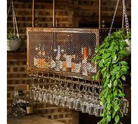 Casier à vin en acier noir/bronze pour bouteilles/verres/plantes vertes/plantes vertes, perche rétractable, convient à la plupart des verres, double rangement adapté à de nombreuses occasions
