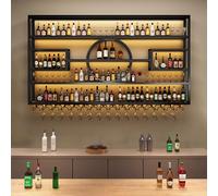 Casier à vin en fer à fixation murale, étagère de bar, avec support en verre, étagères murales flottantes, étagères murales pour bouteilles de liqueur, étagères murales, porte-verres à pied, étagères
