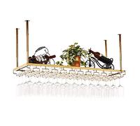 Casier à vin en métal doré avec Porte-Verre, Support de Rangement pour Verres à Pied réglable en Hauteur, étagère pour Support à vin Murale, étagère à décodage de Plafond pour Bars, restaura