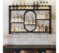 Casier à Vin En Métal Mural, Support de Verre à Liqueur Industriel Flottant à 3 Niveaux, Casier À Vin Suspendu pour Bars Cuisines Décoration Étagère De Rangement(Size:39.4"x 5.9"x 31.5",Color:Noir)