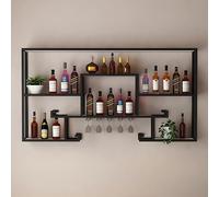 Casier à vin en métal - Rangement mural à 3 niveaux avec lumières LED, étagère flottante pour bar à domicile ou affichage d'alcool, support élégant pour n'importe quel espace