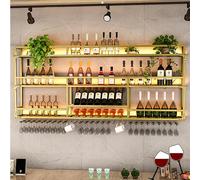 Casier à vin flottant à LED avec support en verre pour bouteilles et verres, parfait pour bar, salle à manger ou café, décoration d'intérieur élégante.