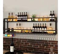 Casier à vin flottant en métal avec lumière LED à fixation murale pour bouteille d'alcool et verre à vin pour maison, restaurant et bars, noir (120 x 25 x 55 cm)