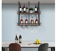 Casier à vin 'Hubro' 80 x 30 x 85 cm Casier de plafond avec support pour le verre Noir/imitation noyer